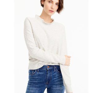 NWT J Crew Ruffle Neck Sweater Size XS Gray Wool
